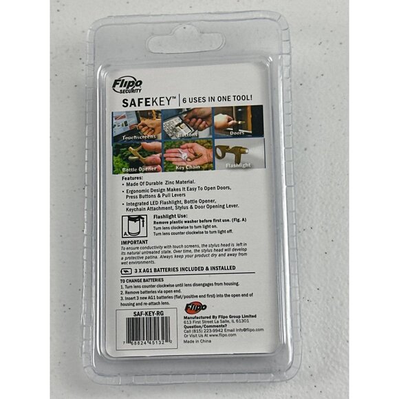 Flippo Safekey Contact-Less Key Chain Tool - Stylus Flashlight Door Opener Bottl - Picture 4 of 5